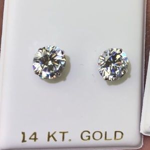 2Ct. 14K White/Yellow Solid Gold CZ Stud Earrings